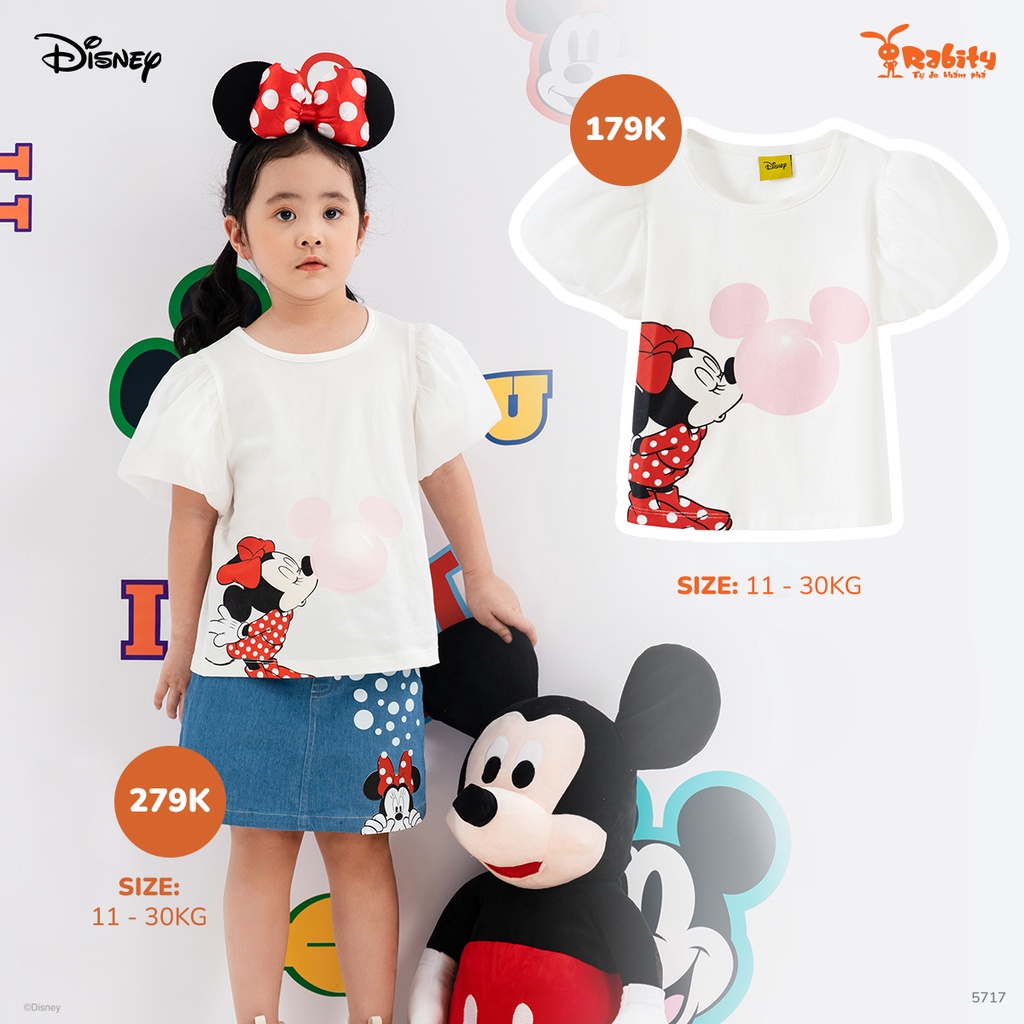 Áo thun ngắn tay bé gái Minnie Rabity tay bồng voan hai màu trắng và hồng dễ thương 5717