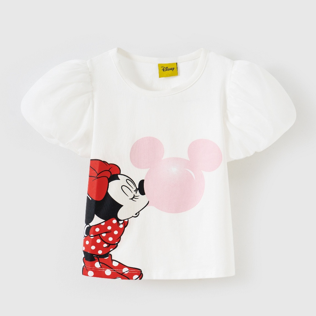 Áo thun ngắn tay bé gái Minnie Rabity tay bồng voan hai màu trắng và hồng dễ thương 5717