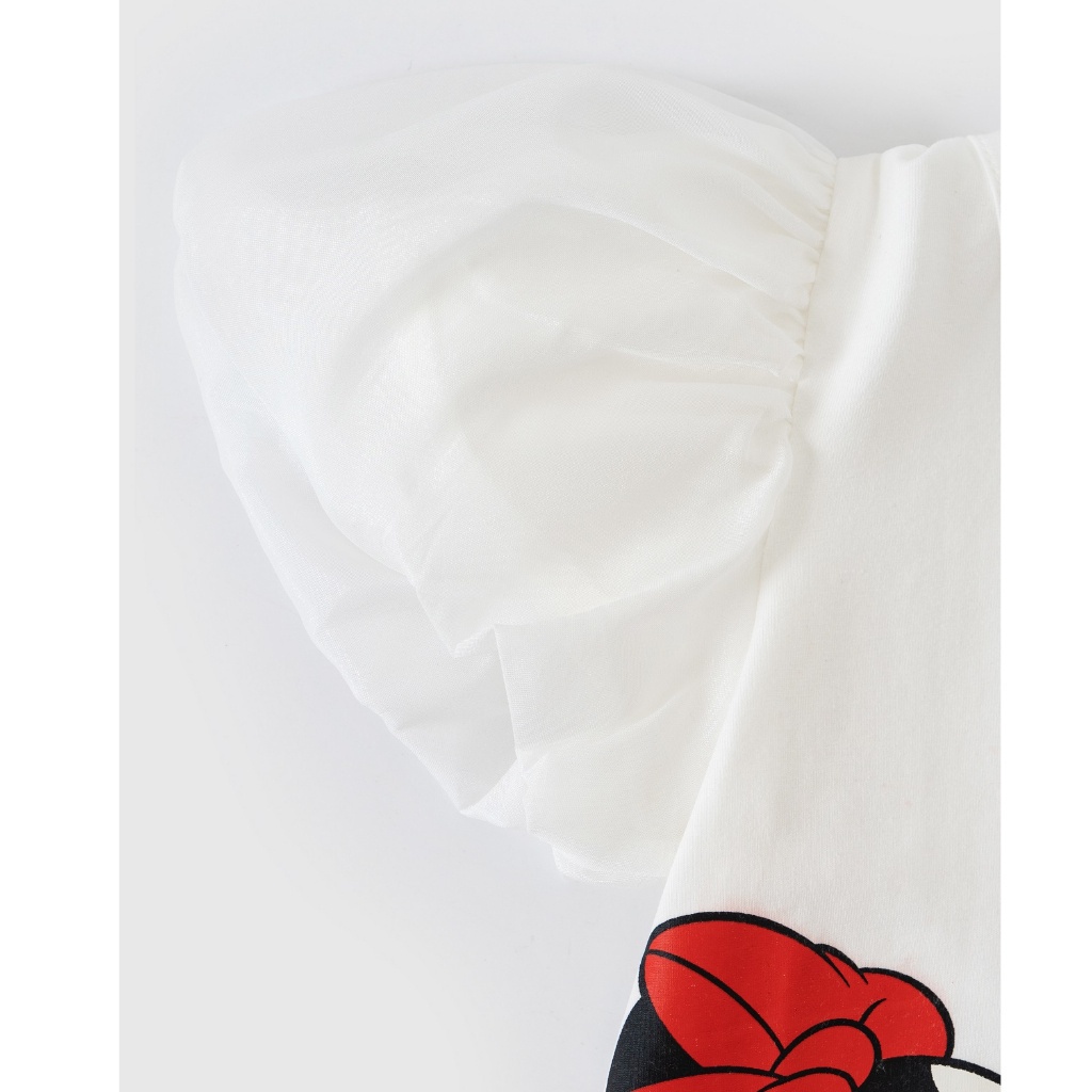 Áo thun ngắn tay bé gái Minnie Rabity tay bồng voan hai màu trắng và hồng dễ thương 5717