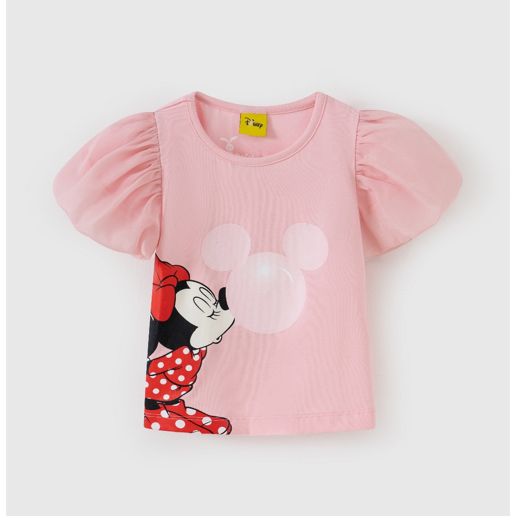 Áo thun ngắn tay bé gái Minnie Rabity tay bồng voan hai màu trắng và hồng dễ thương 5717