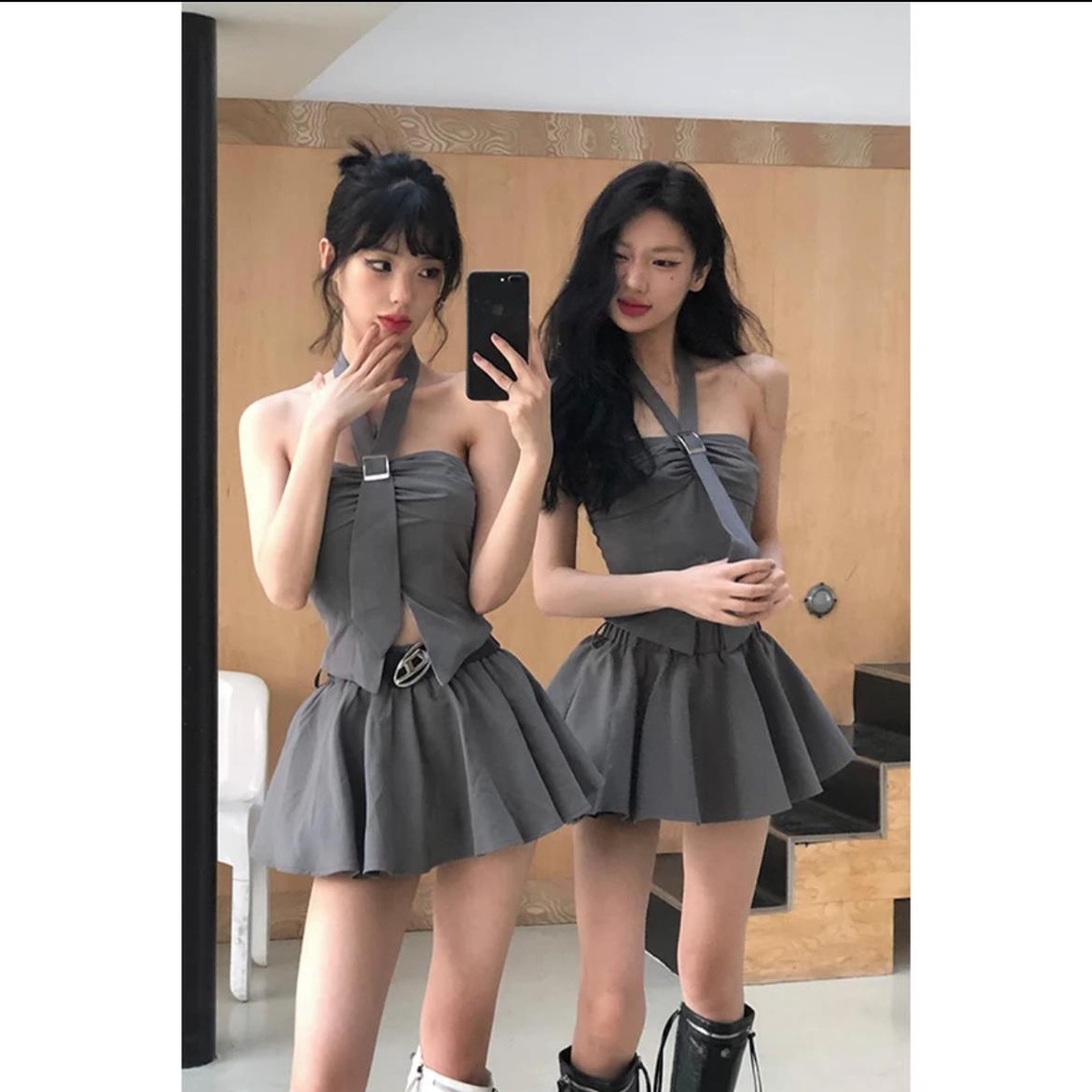 Áo Ống Xẻ Tà Cổ Yếm Eo Cao Ôm Dáng Phong Cách Mỹ Cho Nữ