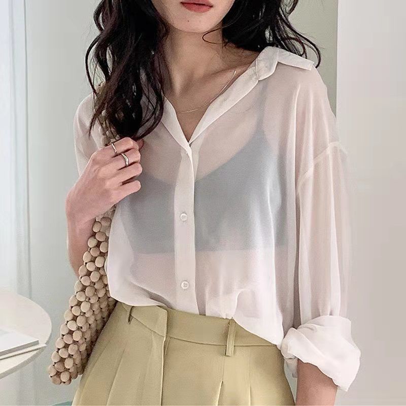 Áo Sơ Mi Chiffon Mỏng Tay Dài Chống Nắng Phong Cách Hong Kong Cổ Điển Mẫu Mới 2023 Dành Cho Bạn Nữ