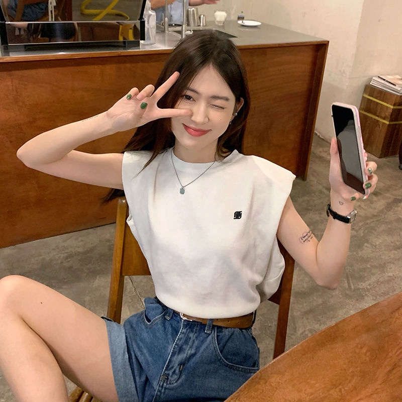 Jiashucheng Áo Thun Không Tay Dáng Rộng Họa Tiết Kẻ Sọc Thời Trang Mùa Hè Hàng Mới Dành Cho Bạn Nữ