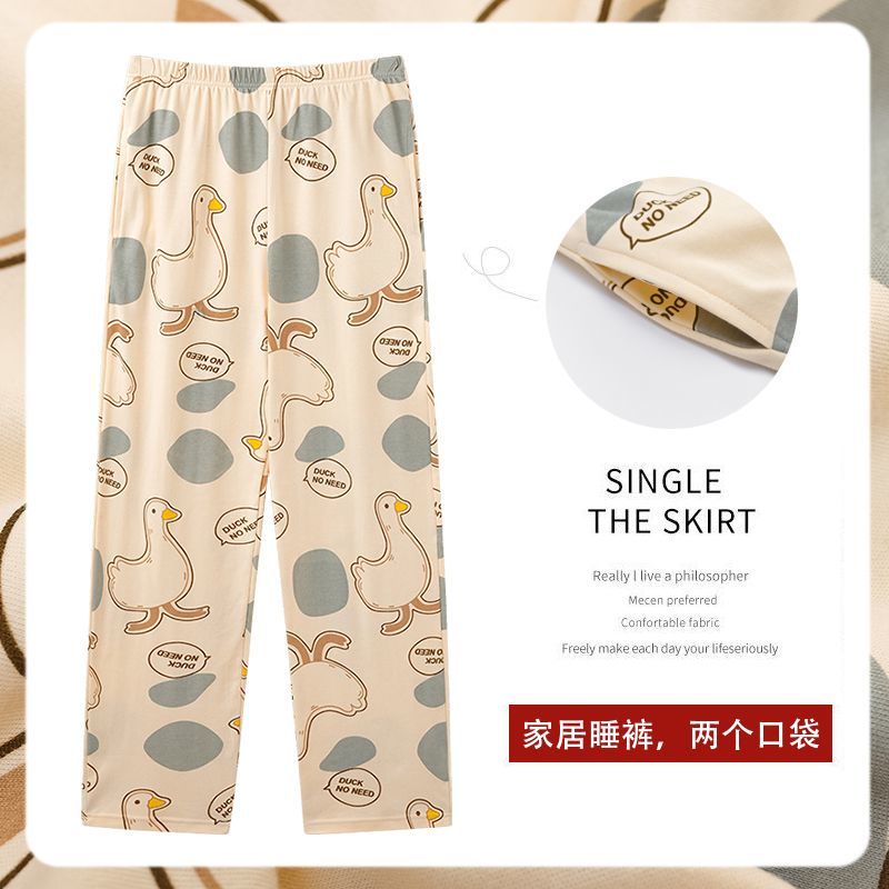 Quần Ngủ Cotton Dáng Rộng Màu Sắc Đơn Giản Thời Trang Xuân Thu Cho Nữ