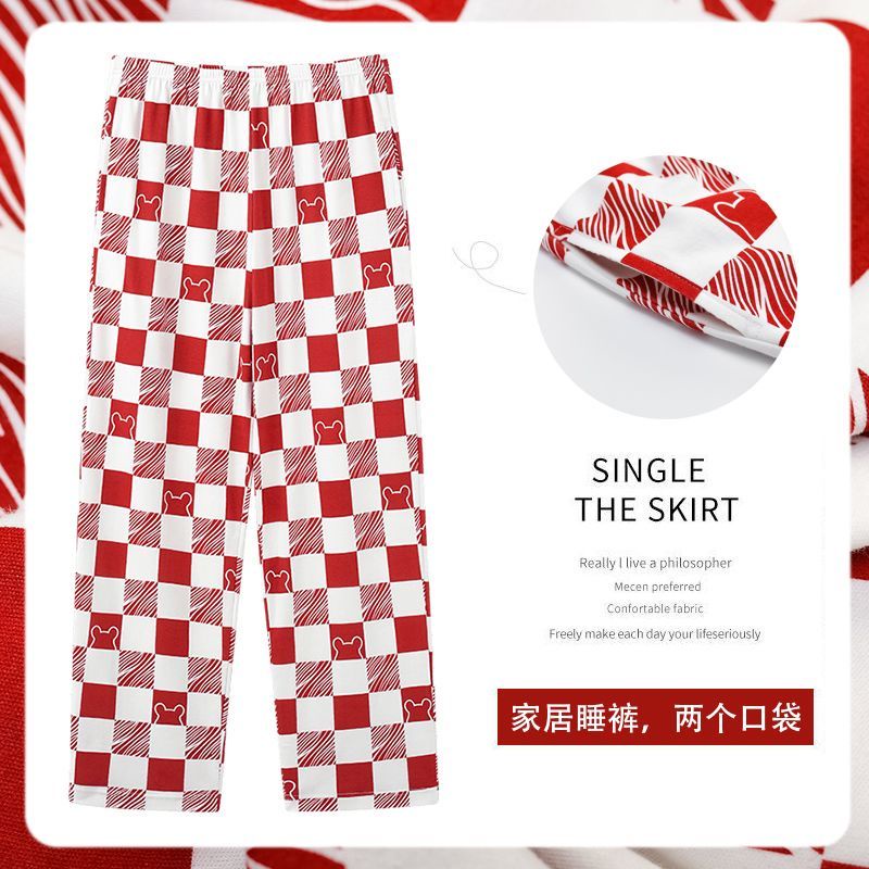 Quần Ngủ Cotton Dáng Rộng Màu Sắc Đơn Giản Thời Trang Xuân Thu Cho Nữ