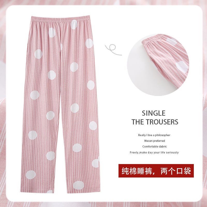 Quần Ngủ Cotton Dáng Rộng Màu Sắc Đơn Giản Thời Trang Xuân Thu Cho Nữ