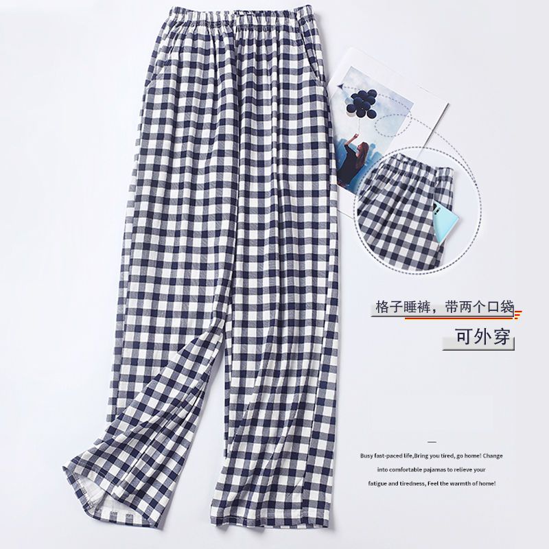 Quần Ngủ Cotton Dáng Rộng Họa Tiết Sọc Caro Thời Trang Xuân Hè Cho Nam Và Nữ