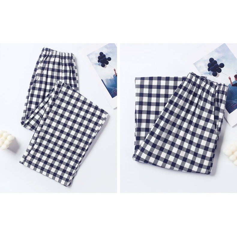Quần Ngủ Cotton Dáng Rộng Họa Tiết Sọc Caro Thời Trang Xuân Hè Cho Nam Và Nữ