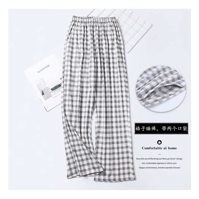 Quần Ngủ Cotton Dáng Rộng Họa Tiết Sọc Caro Thời Trang Xuân Hè Cho Nam Và Nữ