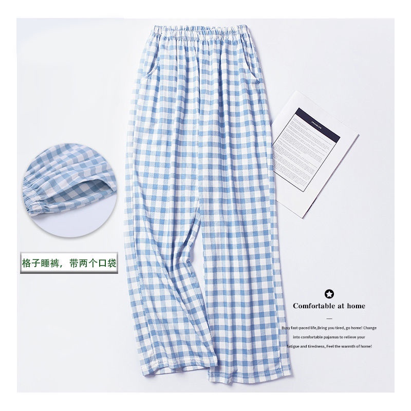 Quần Ngủ Cotton Dáng Rộng Họa Tiết Sọc Caro Thời Trang Xuân Hè Cho Nam Và Nữ