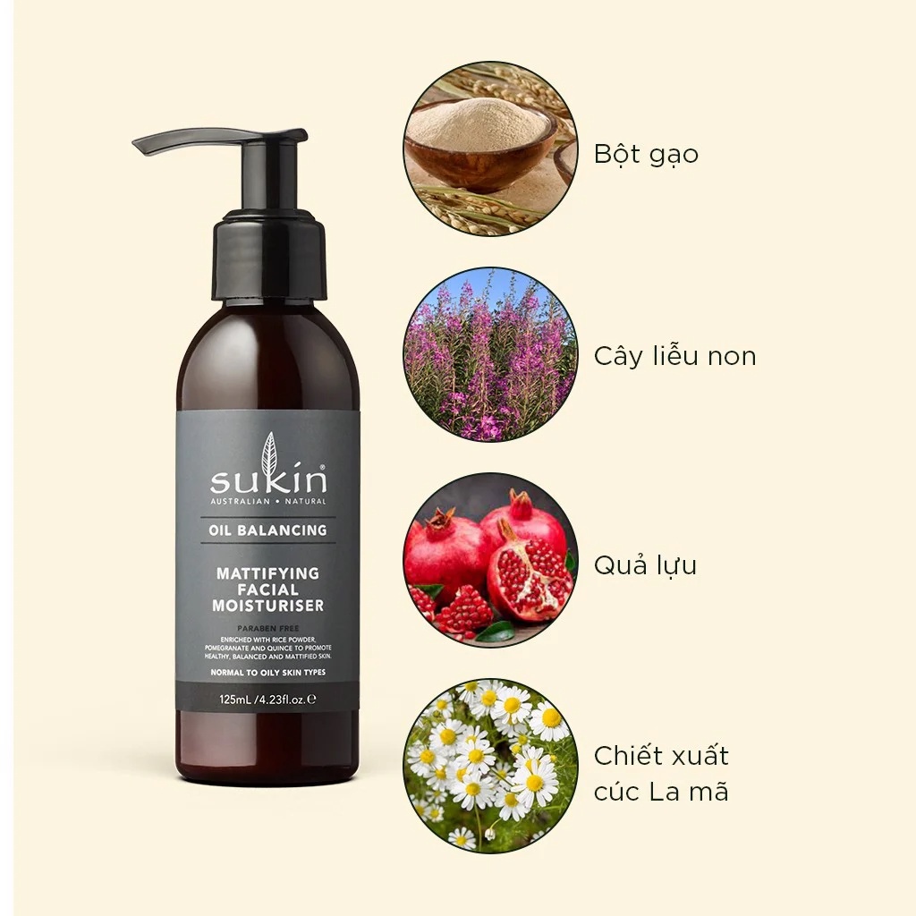 Kem Dưỡng Ẩm Cân Bằng Dầu Cho Da Mặt Sukin Oil Balancing Mattifying Facial Moisturiser 125ml (HSD: 15/07/2024)