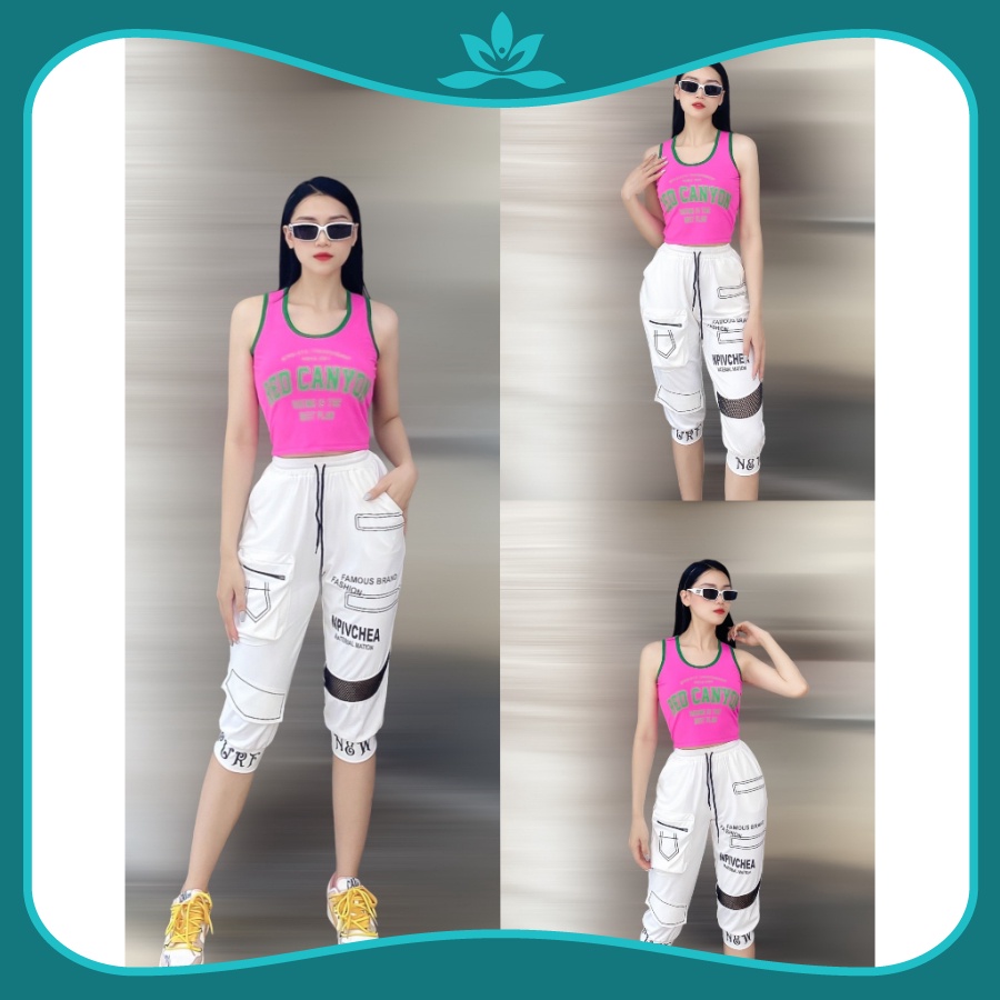 Bộ lửng crop Canyon, quần bo gối phối lưới tập thể thao, bộ lửng tập yoga aerobic siêu hot