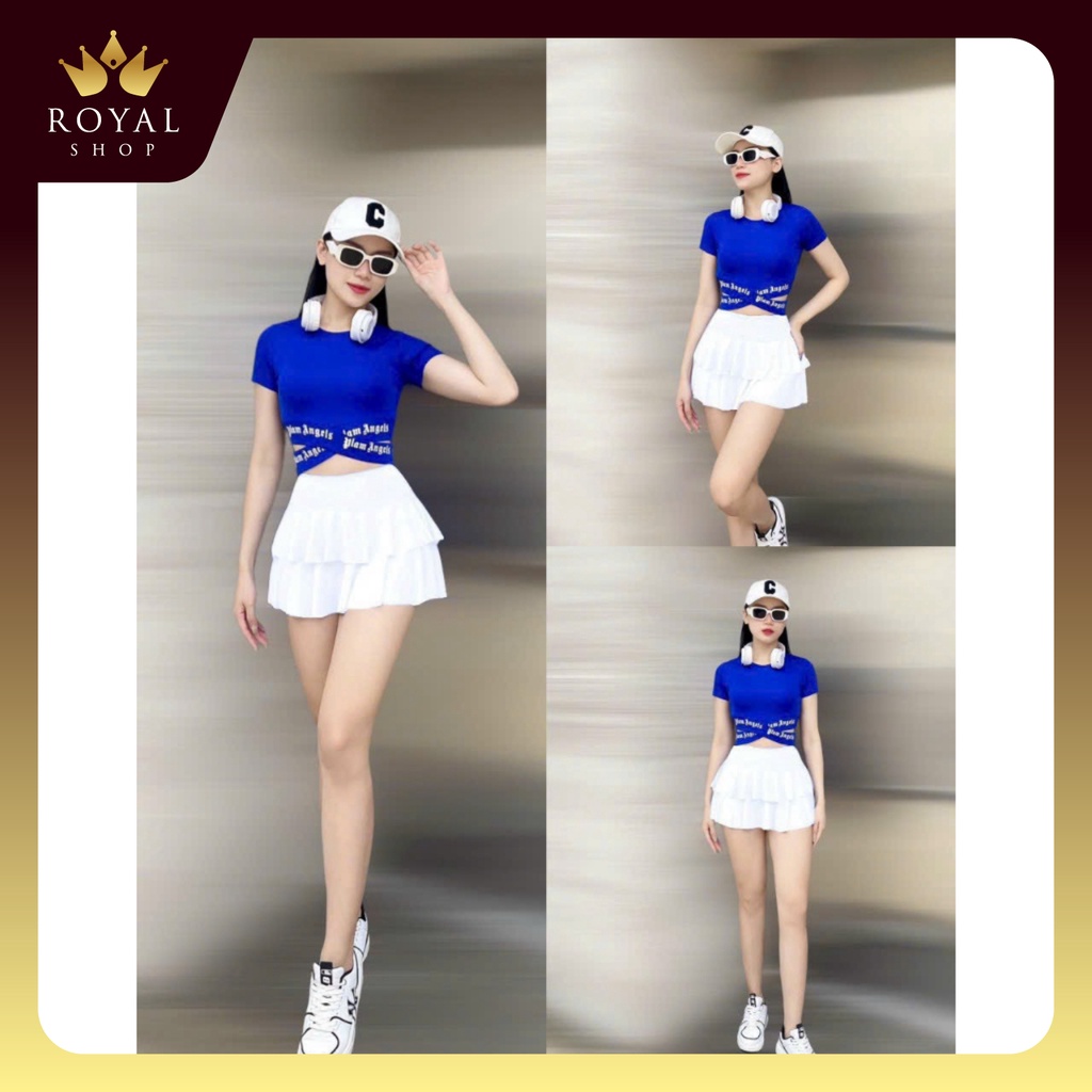 Bộ Tập Áo Thun Cạp Chữ Váy 2 Tầng Tập Gym, Yoga, Zumba, Aerobic