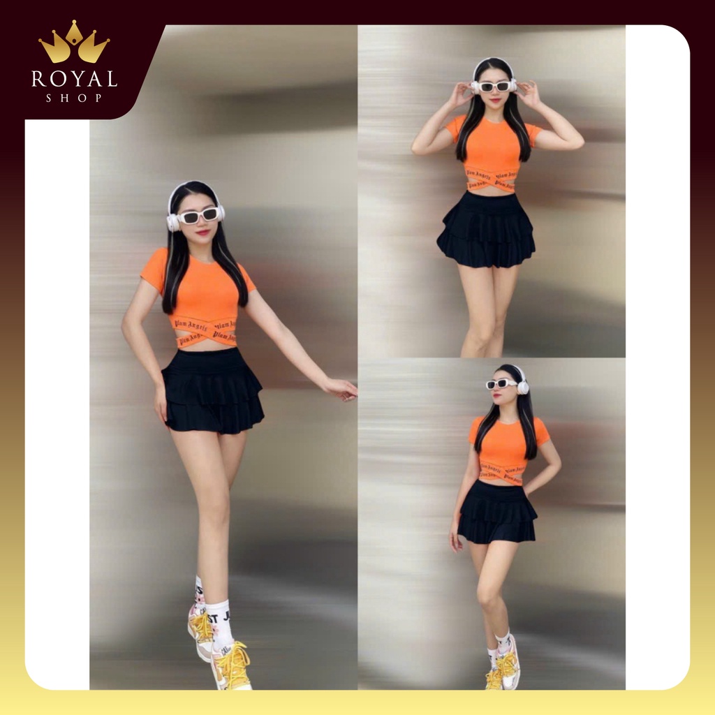 Bộ Tập Áo Thun Cạp Chữ Váy 2 Tầng Tập Gym, Yoga, Zumba, Aerobic