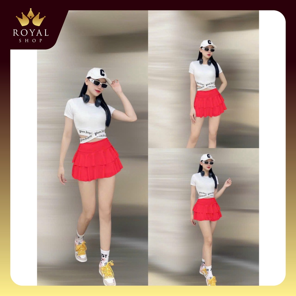 Bộ Tập Áo Thun Cạp Chữ Váy 2 Tầng Tập Gym, Yoga, Zumba, Aerobic