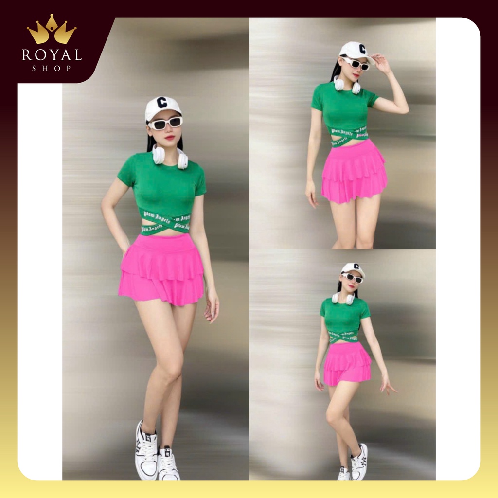 Bộ Tập Áo Thun Cạp Chữ Váy 2 Tầng Tập Gym, Yoga, Zumba, Aerobic