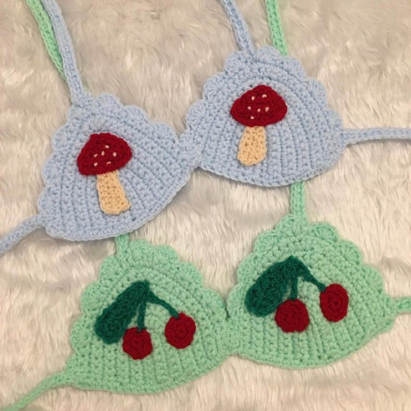 Áo bra crochet họa tiết cute đi biển - Áo len móc