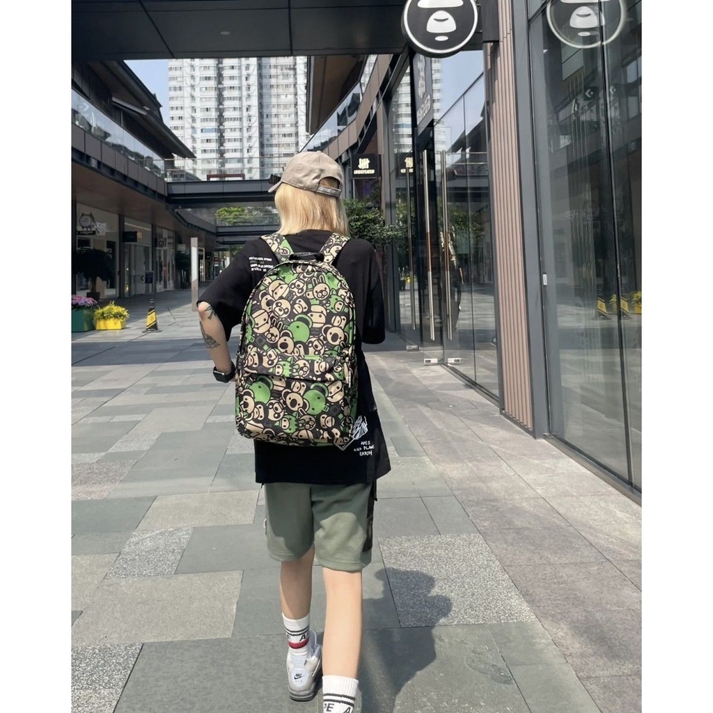 Spot BAPE BABY MILO Balo Họa Tiết Rằn Ri Hình Chú Khỉ Nhỏ Màu Xanh Lá Cây Cho Bé Giải Trí