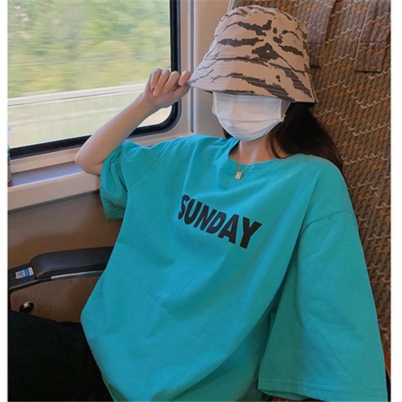 Jiashucheng Áo Thun Cotton Ngắn Tay Dáng Rộng Màu Xanh Lá Mùa Hè Phong Cách Hàn Quốc Mới Cho Nữ