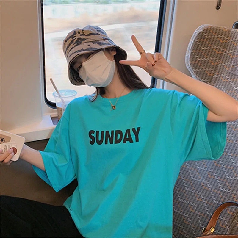 Jiashucheng Áo Thun Cotton Ngắn Tay Dáng Rộng Màu Xanh Lá Mùa Hè Phong Cách Hàn Quốc Mới Cho Nữ