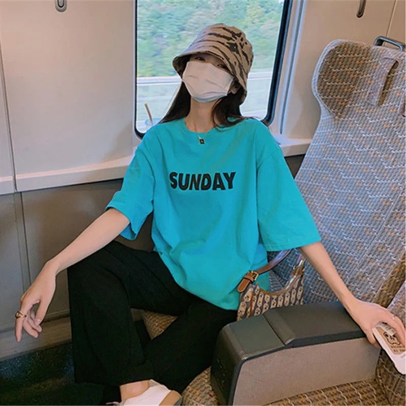 Jiashucheng Áo Thun Cotton Ngắn Tay Dáng Rộng Màu Xanh Lá Mùa Hè Phong Cách Hàn Quốc Mới Cho Nữ