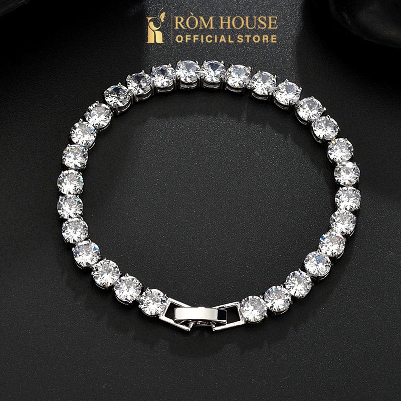 Vòng tay nữ bạc 925 đính full đá cao cấp 6ly Ròm House lắc tay phong cách cá tính và sang chảnh thích hợp đi dự tiệc