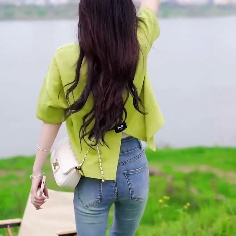 Áo Thun Tay Ngắn Cổ Tròn Xẻ Tà Sau Lưng Thời Trang Mùa Hè 2023 Phong Cách Phương Tây Cho Nữ