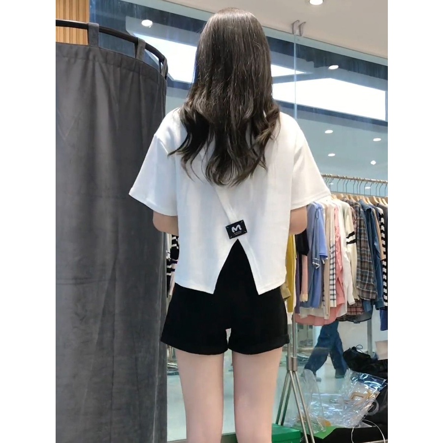 Áo Thun Tay Ngắn Cổ Tròn Xẻ Tà Sau Lưng Thời Trang Mùa Hè 2023 Phong Cách Phương Tây Cho Nữ