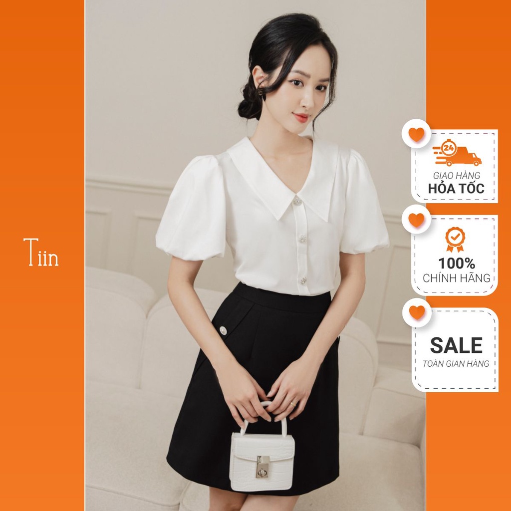 Áo sơ mi cổ sen nhọn tay bồng nẹp khuy chất thô tre Tiin Store - AHN755