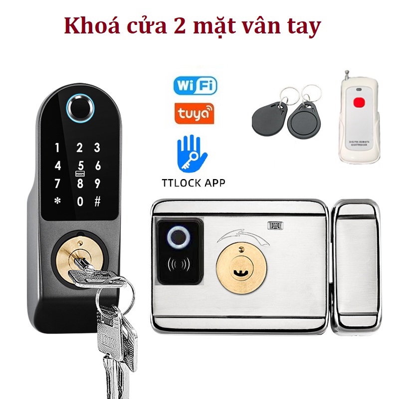 Khoá vân tay 2 mặt cho cửa sắt tùy chọn App Tuya / TTLOCK