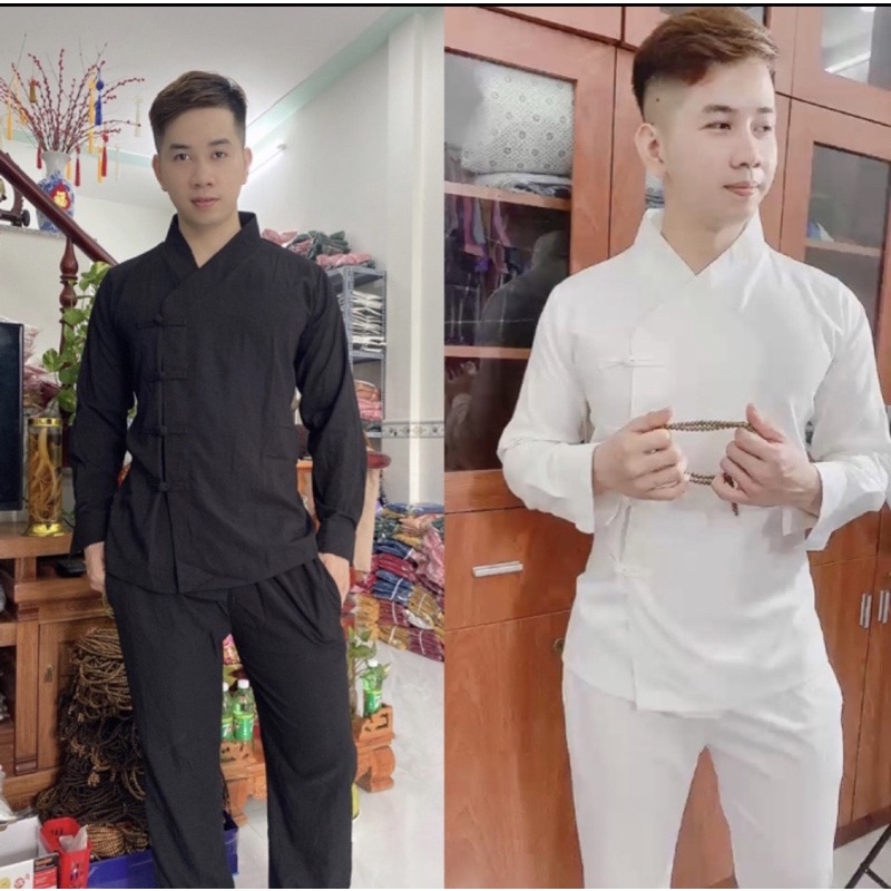 Đồ lam đi chùa nam-Bộ Phật tử đi chùa cho nam cao cấp vải linen Quảng Châu dày đẹp đủ size