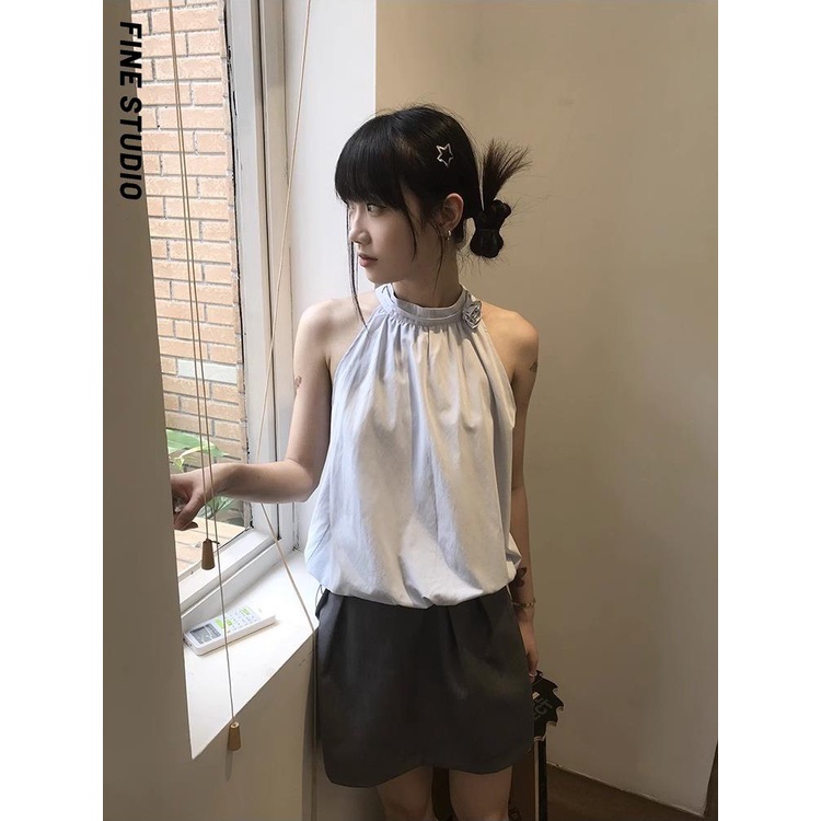 Bộ Áo Cổ Yếm Sát Nách + Chân Váy Ngắn Lưng Cao Thời Trang Mùa Hè Cho Nữ