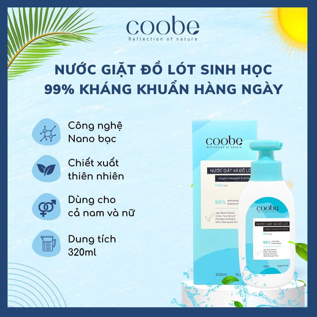 Nước giặt đồ lót sinh học Coobe 320ml - 99% Kháng khuẩn hàng ngày hương nước hoa dùng được cho cả nam và nữ