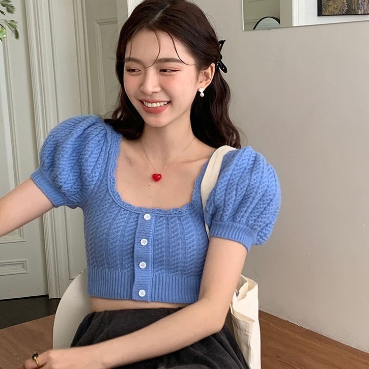 Áo Dệt Kim Ngắn Tay Cổ Vuông Dáng Ôm Màu Trơn Thời Trang Mùa Hè Phong Cách Mới Cho Nữ