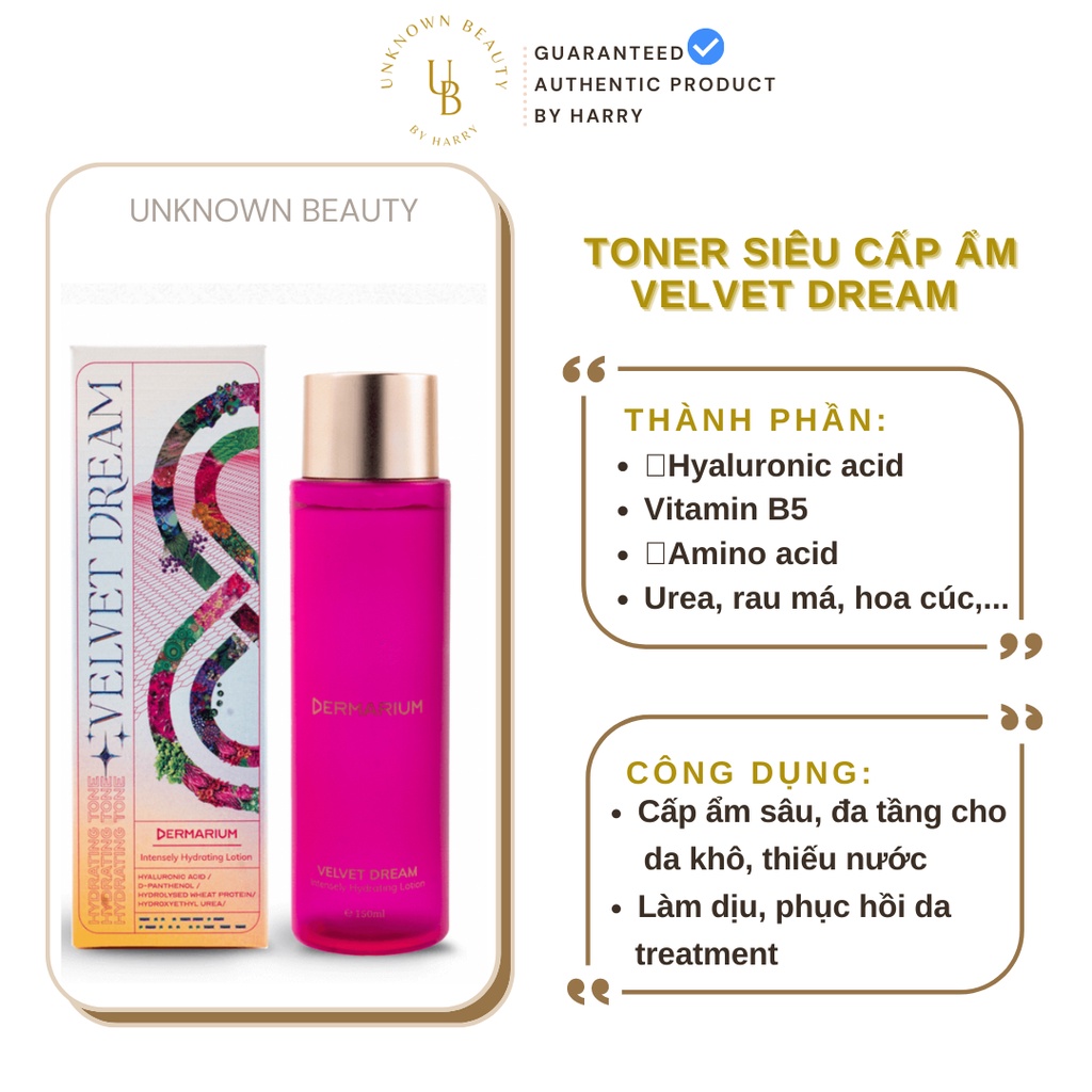 Toner (Nước Cân Bằng) Dermarium Dưỡng Ẩm Velvet Dream 150ml | Unknown Beauty