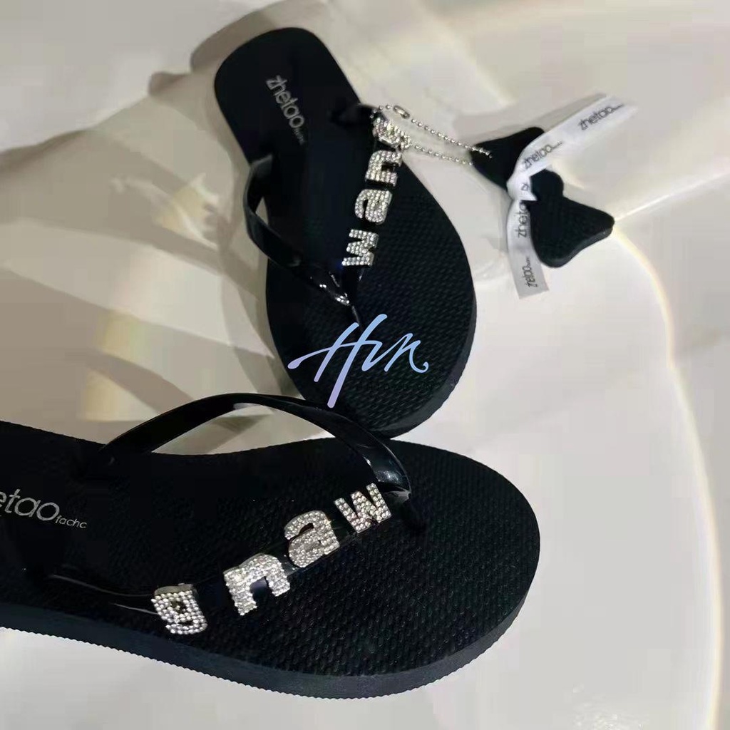 Dép Xỏ Ngón Đế Bằng Chống Trượt Đính Đá Thời Trang Mùa Hè Hàn Quốc 2023 Cho Nữ