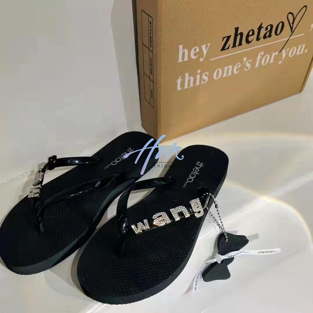 Dép Xỏ Ngón Đế Bằng Chống Trượt Đính Đá Thời Trang Mùa Hè Hàn Quốc 2023 Cho Nữ