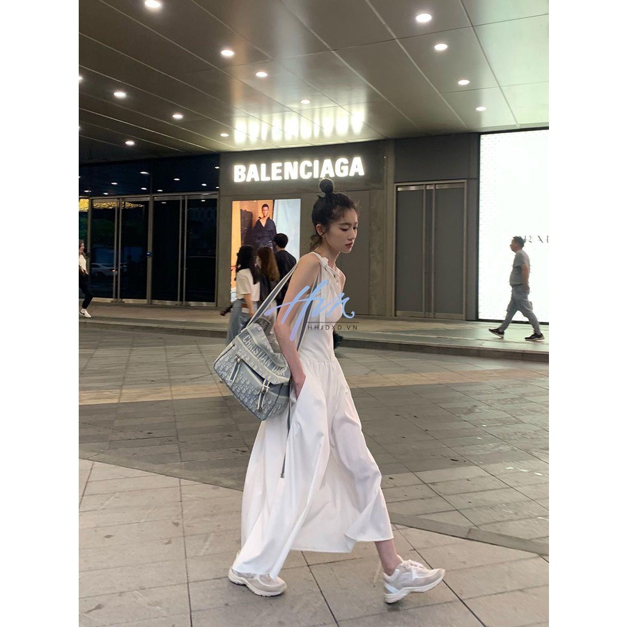 Đầm Hai Dây Dáng Chữ a Màu Trắng Phong Cách Pháp Thời Trang Mùa Hè Xinh Xắn Cho Nữ