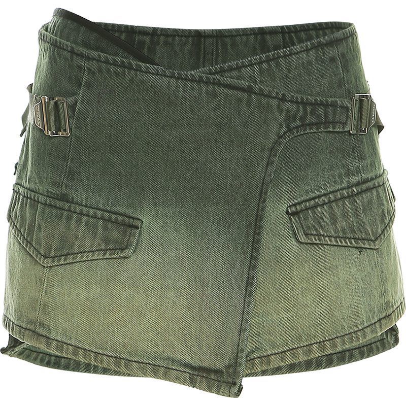 Jiashucheng Chân Váy Denim Lưng Thấp Dễ Giặt Thời Trang Mùa Hè Phong Cách Retro Dibe Mới Cho Nữ