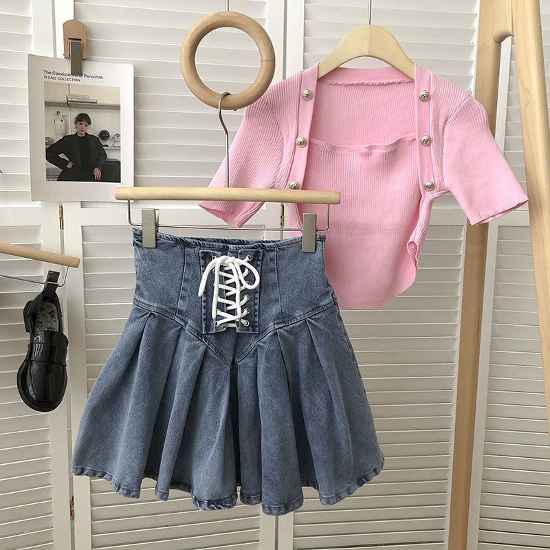 Chân Váy Denim Chữ a Xếp Ly Thời Trang Mùa Hè Dễ Phối Đồ