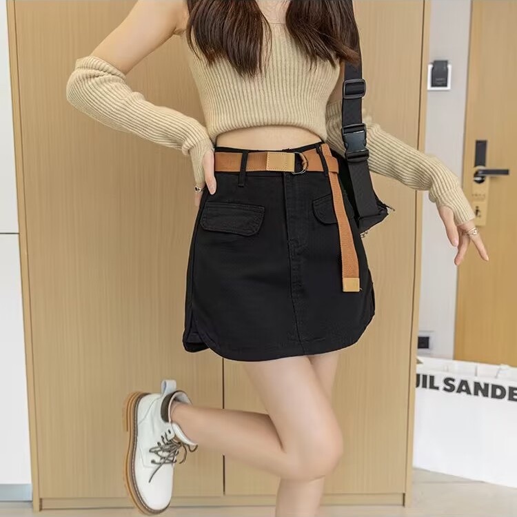 Jiashucheng Váy Yếm Denim Lưng Cao Dáng Chữ a Có Túi Thời Trang Mùa Hè Cho Nữ