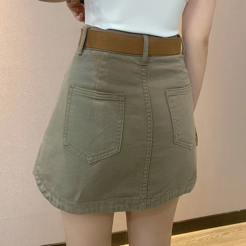 Jiashucheng Váy Yếm Denim Lưng Cao Dáng Chữ a Có Túi Thời Trang Mùa Hè Cho Nữ