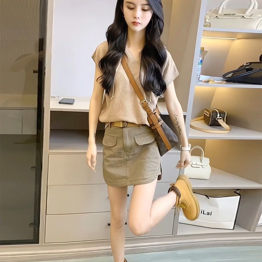 Jiashucheng Váy Yếm Denim Lưng Cao Dáng Chữ a Có Túi Thời Trang Mùa Hè Cho Nữ