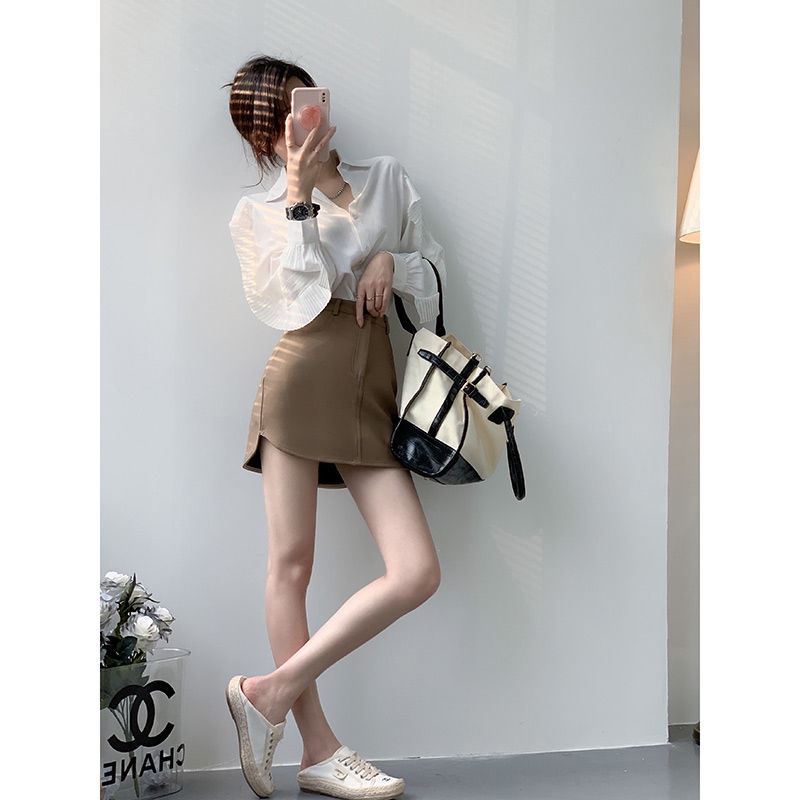 Jiashucheng Chân Váy Ngắn Dáng Chữ a Màu Cà Phê Phong Cách Mới Thời Trang Mùa Hè