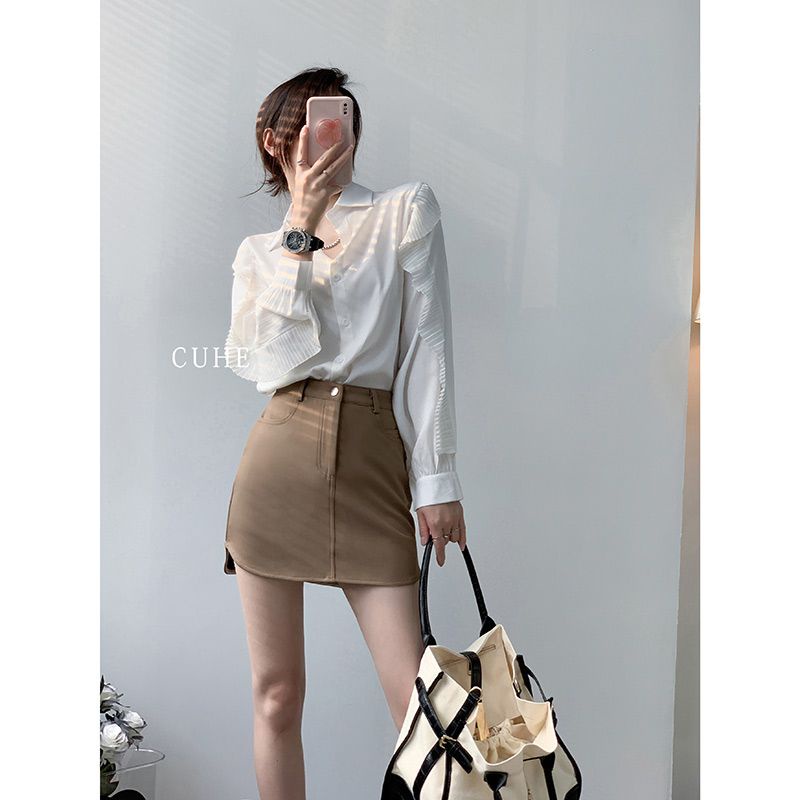 Jiashucheng Chân Váy Ngắn Dáng Chữ a Màu Cà Phê Phong Cách Mới Thời Trang Mùa Hè