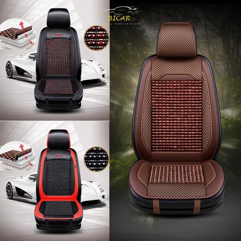 Lót Ghế Ô Tô Hạt Gỗ Cao Cấp Chống Nóng, Massage Lưng Chất Liệu Hạt Gỗ Thật Và Da Pu