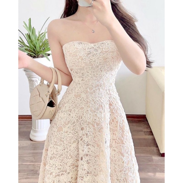 Đầm midi ren hoa cup ngực