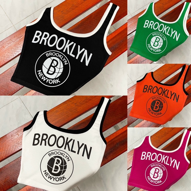 Áo 2 DÂY CROPTOP PHỐI VIỀN IN HÌNH, BROOKLYN Chất Thun Borip Dày Dặn, Mềm Mịn, Form Chuẩn đẹp