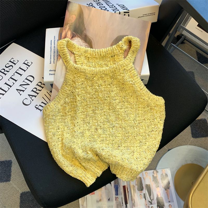 Jiashucheng Áo Dệt Kim Hai Dây Ngắn Cắt Vai Ôm Dáng Màu Xanh Lá Quyến Rũ Thời Trang Mùa Hè Nóng Bỏng Dành Cho Nữ