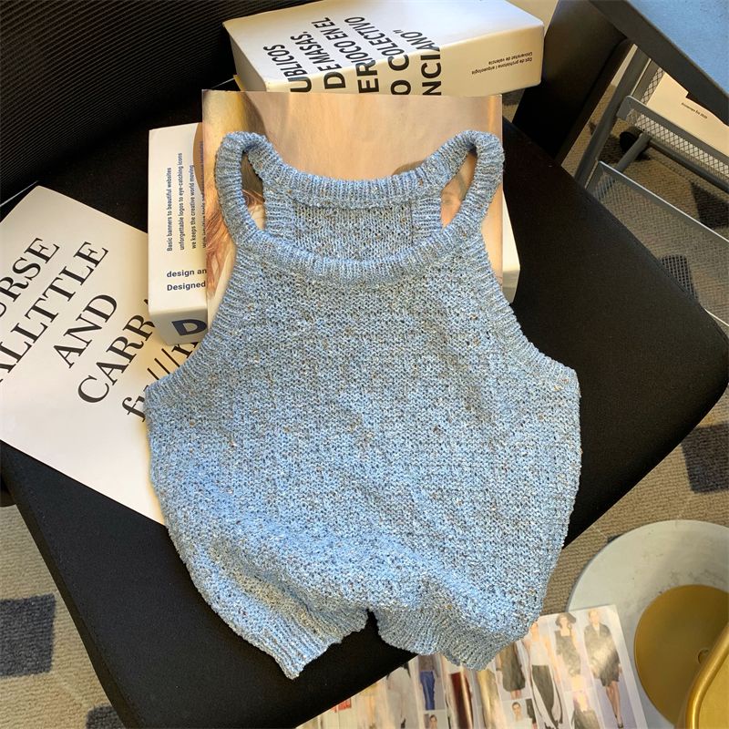 Jiashucheng Áo Dệt Kim Hai Dây Ngắn Cắt Vai Ôm Dáng Màu Xanh Lá Quyến Rũ Thời Trang Mùa Hè Nóng Bỏng Dành Cho Nữ